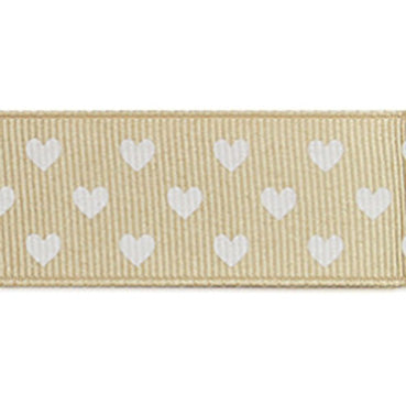 #17 beige ハートプリントグログラン 幅15/25㎜ 長さ22M