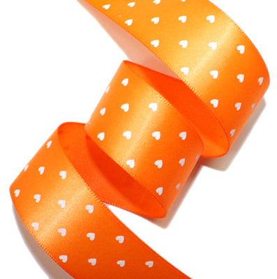 ハートプリントサテン orange/white 幅15/25㎜ 長さ14M