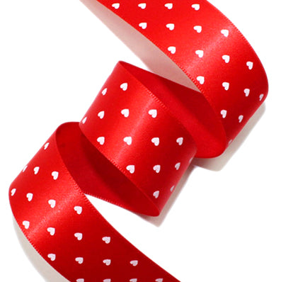 ハートプリントサテン red/white 幅15/25㎜ 長さ14M