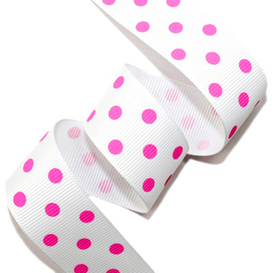 ドット(中) プリントグログラン White/Pink 幅15/25㎜ 長さ22M