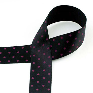 [柄入り・サテン]ドット Black/Pink 幅15/25㎜ 長さ22M