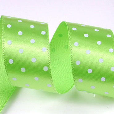 [柄入り・サテン]ドット Yellowgreen/White 幅15/25㎜ 長さ22M