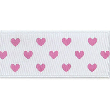#01 white/pink ハートプリントグログラン 幅15/25㎜ 長さ22M