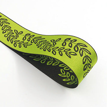 #04 ブラウン＆イエローグリーン ローリエ柄ジャカード 幅25/40㎜ 長さ18M