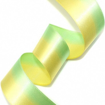 #01 lemon&green 2色グラデーション 片面有光サテン 幅15/25㎜ 長さ22M