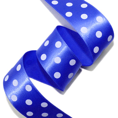 [柄入り・サテン]ドット(大) blue/white 幅25㎜ 長さ22M