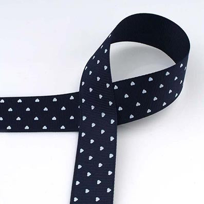 ハート プリントグログラン Navy/White 幅15/25㎜ 長さ22M