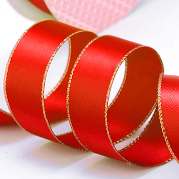 #250 赤(あか) サテンゴールドステッチ 幅9/16/22/38㎜ 長さ22/90M