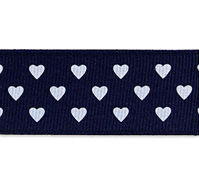 #28 navy ハートプリントグログラン 幅15/25㎜ 長さ22M