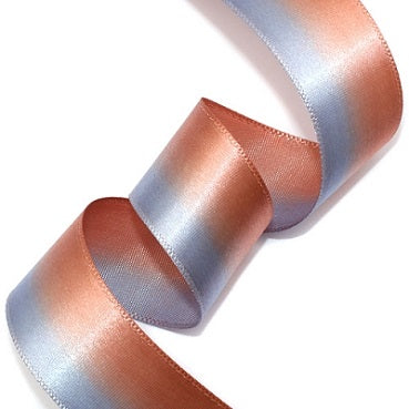 #13 brown&gray 2色グラデーション 片面有光サテン 幅15/25㎜ 長さ22M