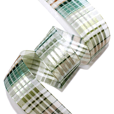 #02 khaki チェックオーガンジーリボン 幅16/26/36㎜ 長さ21M